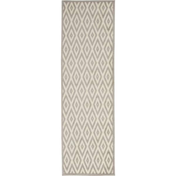Grafix White/Grey 2 ft. x 8 ft. Persian Geometric Contemporary Kitchen Runner Area Rug