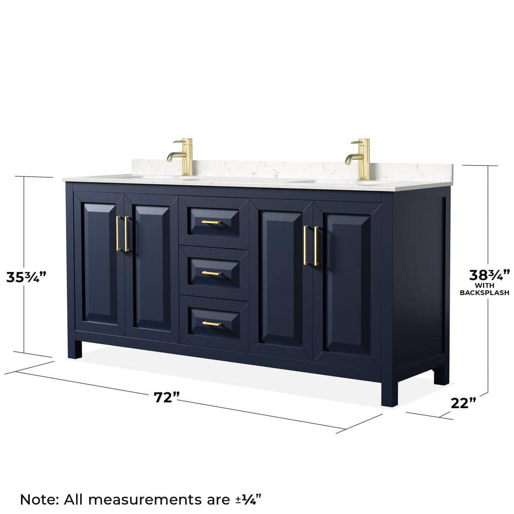 Daria 72" Dark Blue Double Bathroom Vanity with Light-Vein Carrara Marble Top
