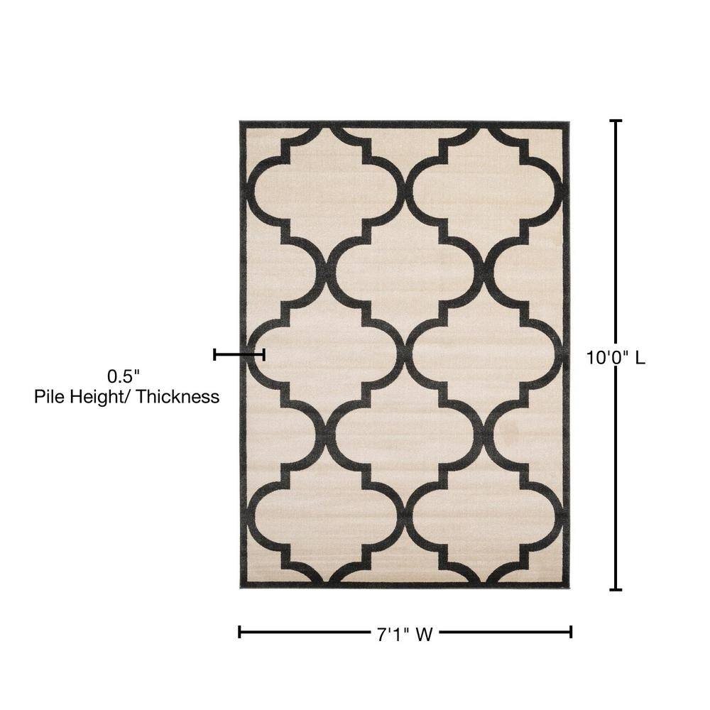 Beige and Black Trellis 7' x 10' Rectangular Easy Care Rug