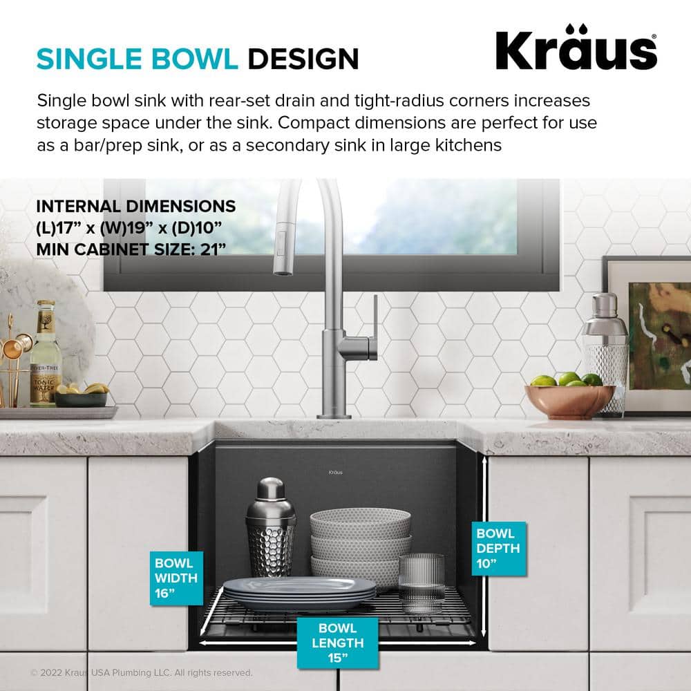 Kore 17" Black Stainless Steel Undermount Workstation Kitchen Sink