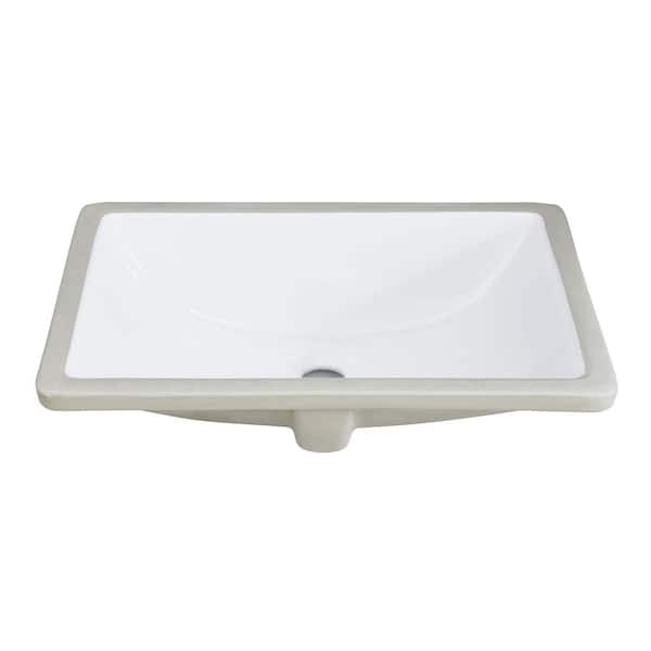 20 in. Undermount Rectangular Bathroom Sink with Overflow Drain in White