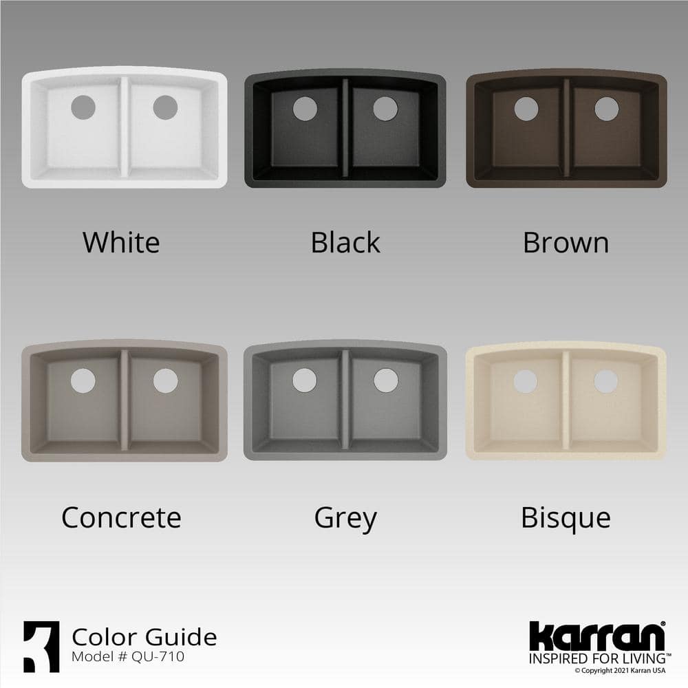 Gray Quartz Double Bowl Undermount Kitchen Sink Kit