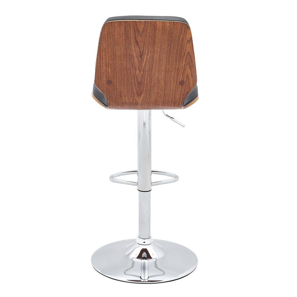 Gray Adjustable Swivel Bar Stool with Chrome and Walnut Accents