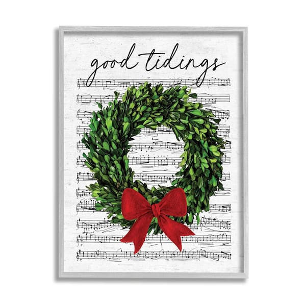 Stupell Industries Good Tidings Holiday Wreath by Lettered and Lined 1 Piece Framed Graphic Print Nature Poster Art Print 14 in. x 11 in.
