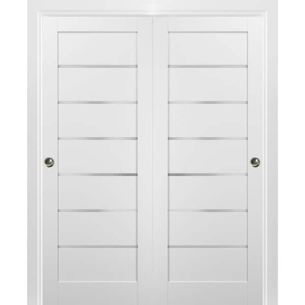 Sartodoors Quadro 72 in. x 96 in. Panel White Finished Pine MDF Sliding Door with Bypass Sliding Kit