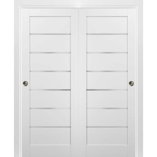 Sartodoors 84 in. x 80 in. Panel White Pine MDF Sliding Door with Bypass Sliding Kit