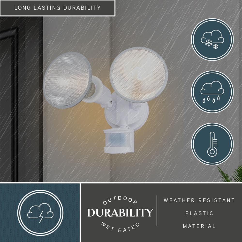 White Dual Head Motion Sensor Outdoor Security Flood Light