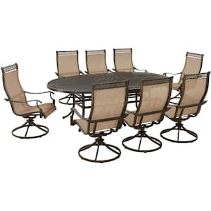 Manor 9-Piece Aluminum Outdoor Dining Set, 8 Swivel Rocker Chairs and 95 in. x 60 in. Oval Table, Bronze, All-Weather