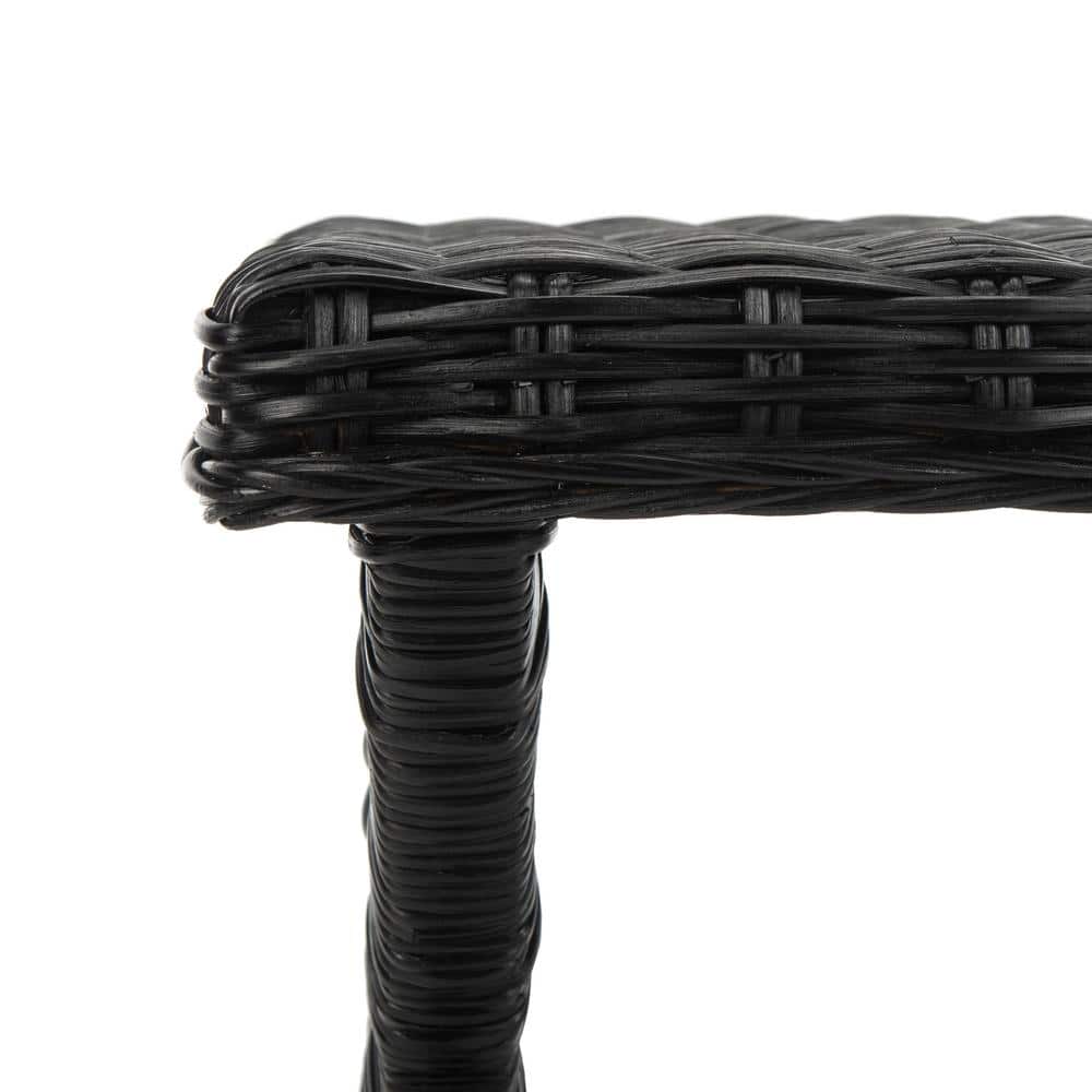 Transitional Manor Black Rattan Bench with Cross-Leg Design