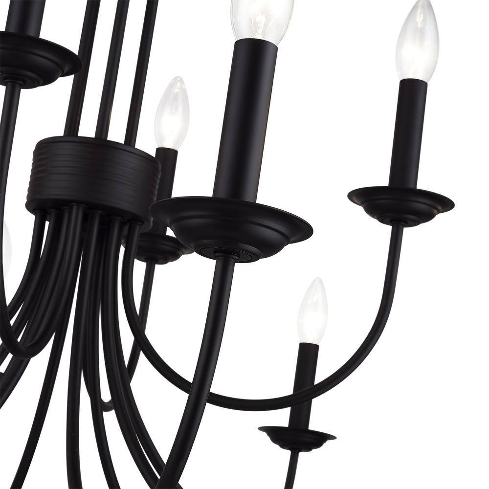 Black Steel 12-Light Large 2-Tier Candelabra Chandelier