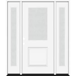 Legacy 64 in. W. x 80 in. 1/2 Lite Rain Glass RHIS Primed Unfinished Fiberglass Prehung Front Door with Db 12 in. SL