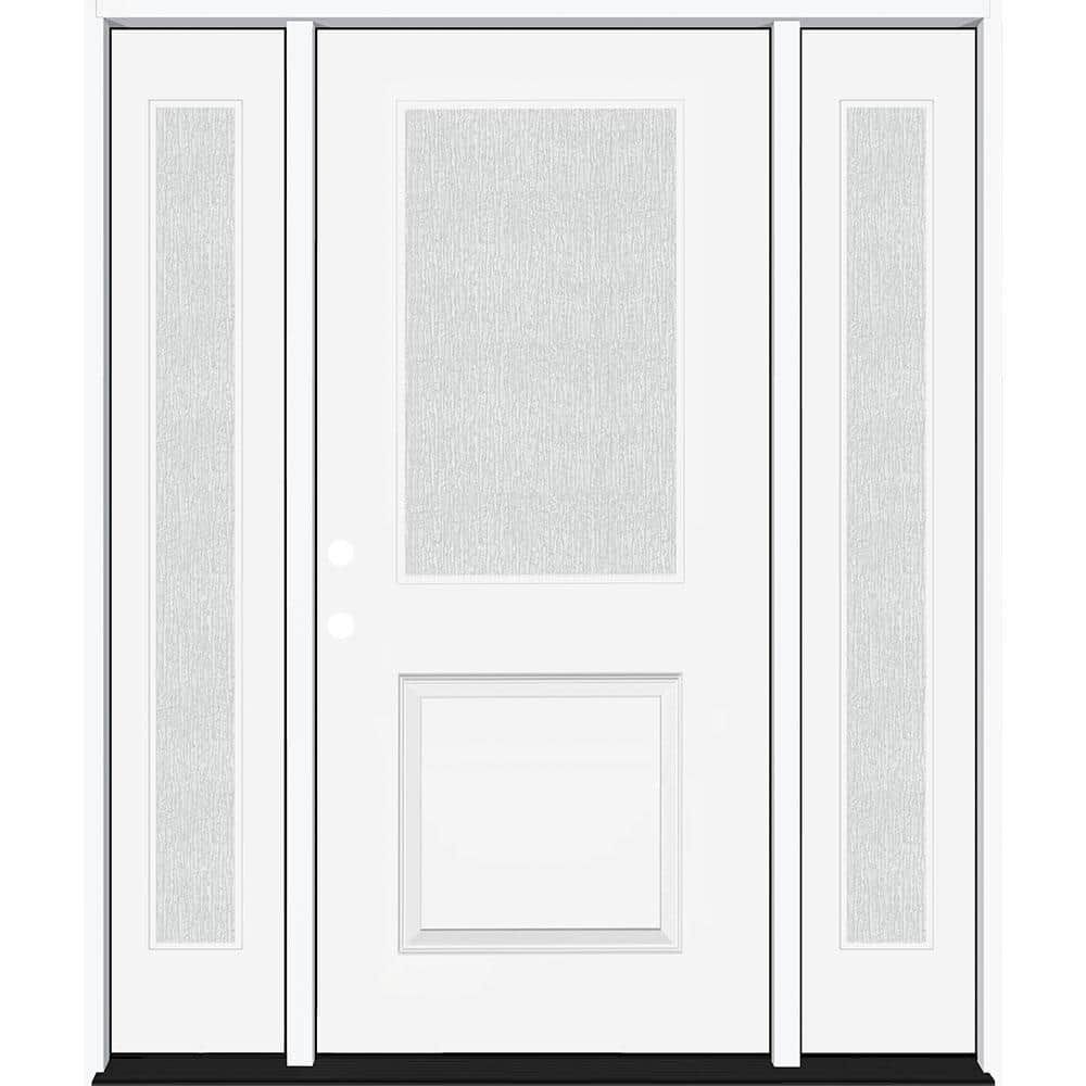 Legacy 64 in. x 80 in. 1/2 Lite Rain Glass RHIS Primed White Finish Fiberglass Prehung Front Door w/Dbl 12 in. SL price history on PriceWatchPro