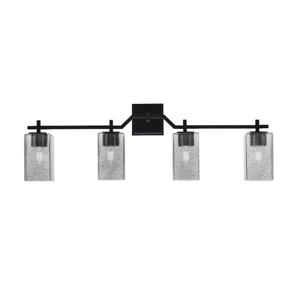 Unbranded Bridgewater 4 Light Bath Bar, Matte Black Finish, 3.5 in. Square Smoke Bubble Glass