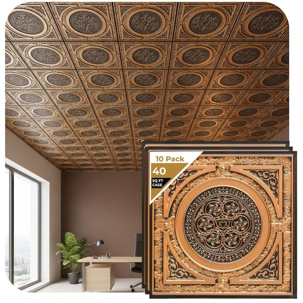 Steampunk Antique Copper 2 ft. x 2 ft. PVC Glue-up or Lay-in Faux Tin Ceiling Tile (40 sq. ft./case)