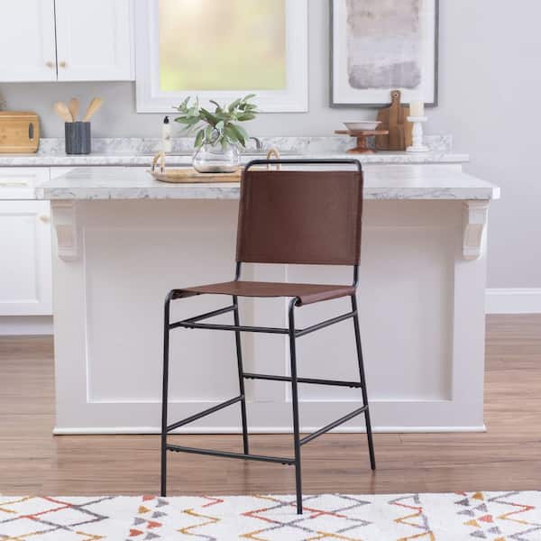 Linon Home Decor Wheeler Black and Caramel Faux Leather Metal Non-Upholstered Counter Stool