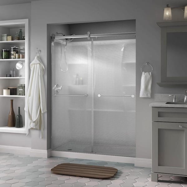 Delta Contemporary 48 in. x 71 in. Frameless Sliding Shower Door in Chrome with 1/4 in. (6mm) Rain Glass