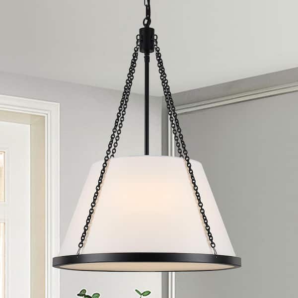 4-Light 18.9 in. 40-Watt Modern Pendant with Fabric Drum Shade for Bedroom Living Room Enteyway, No Bulbs Included