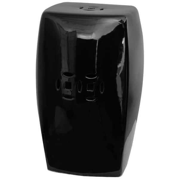 18 in. Solid Black Square Porcelain Garden Stool