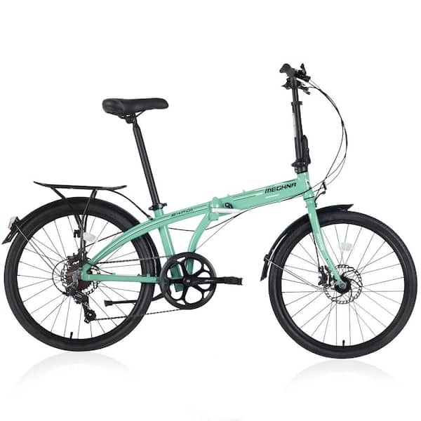 Sudzendf Green 24 in. 7-Speed Aluminum Frame Folding City Bike
