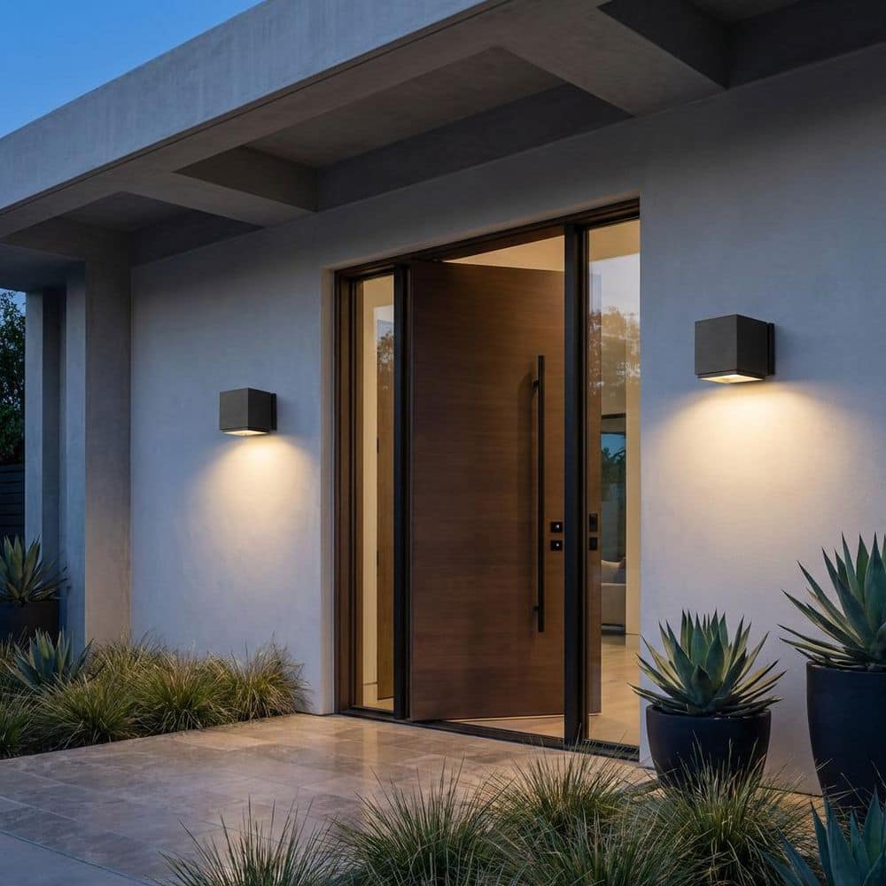 Huntwick 4.5 in. W Textured Black Modern LED Hardwired Square Outdoor Wall Lantern Sconce with Etched Glass Diffuser price history on PriceWatchPro