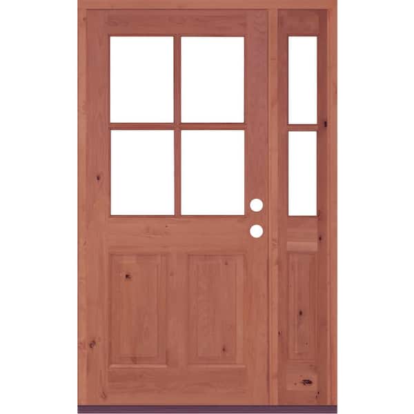 Krosswood Doors 50 in. x 80 in. Alder Left-Hand/Inswing 4-Lite Clear Glass Red Chestnut Stain Wood Prehung Front Door/Right Sidelite