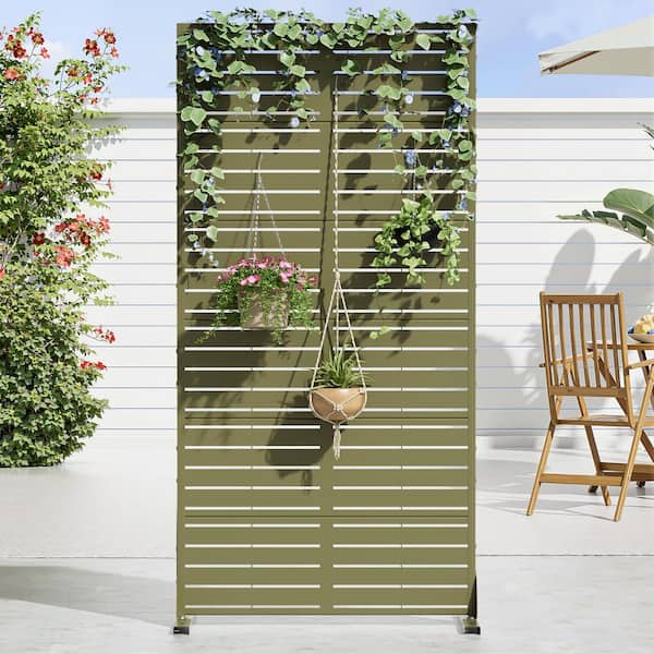 35 in. x 72 in. Green Textured Metal Garden Screens Outdoor Privacy Screen