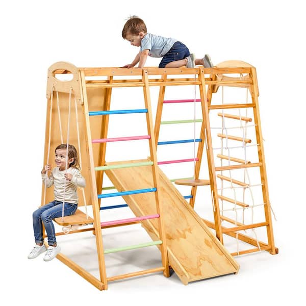 Indoor Playground Jungle Gym, 9-in-1 Montessori Climbing Toys for Toddlers, 250 lbs. Wooden Indoor Playground Playset