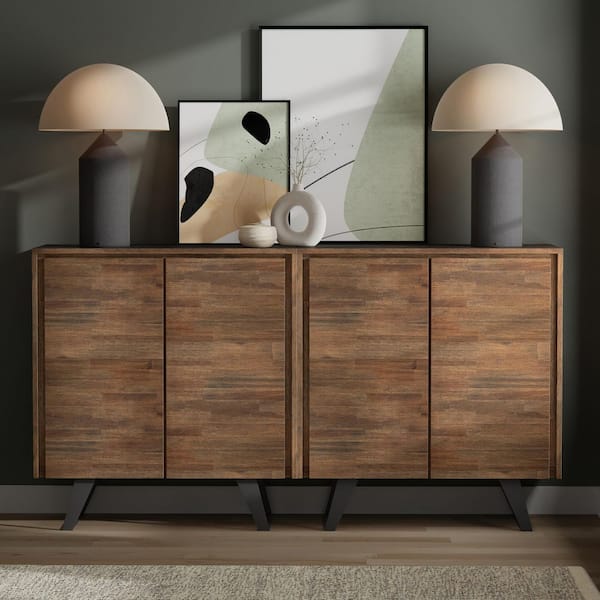 Lowry Solid Acacia 39 in. Storage Cabinet in Rustic Natural Aged Brown (Set of 2)