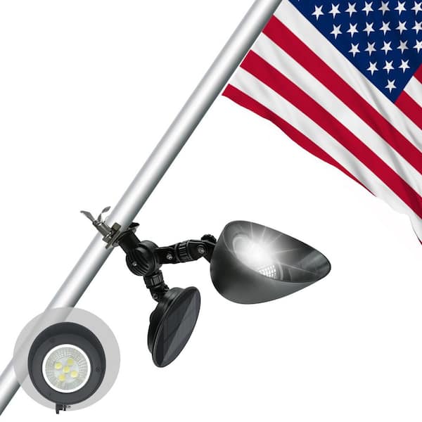 IP65 Waterproof Solar Flag Pole Light ABS Fits 1-1.5 in. Diameter 360° Adjustable Light with 4 Bright Led, Dusk to Dawn