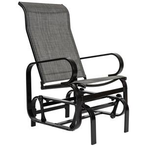 Black Aluminum Outdoor Rocking Chair, Black Textilene Outdoor Porch Glider Patio Swing Lounge Chair