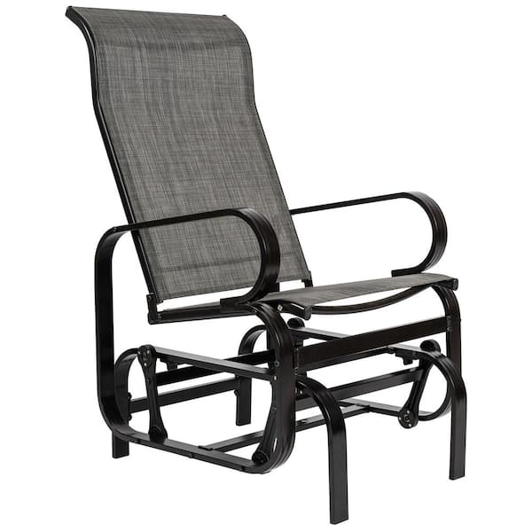 Kahomvis Black Aluminum Outdoor Rocking Chair, Black Textilene Outdoor Porch Glider Patio Swing Lounge Chair