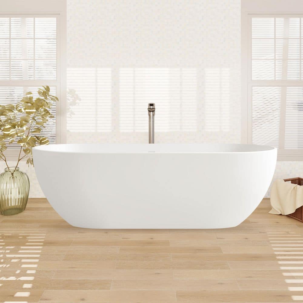 68.9 in. x 30 in. Solid Surface Flatbottom Soaking Bathtub with Center Drain in White price history on PriceWatchPro