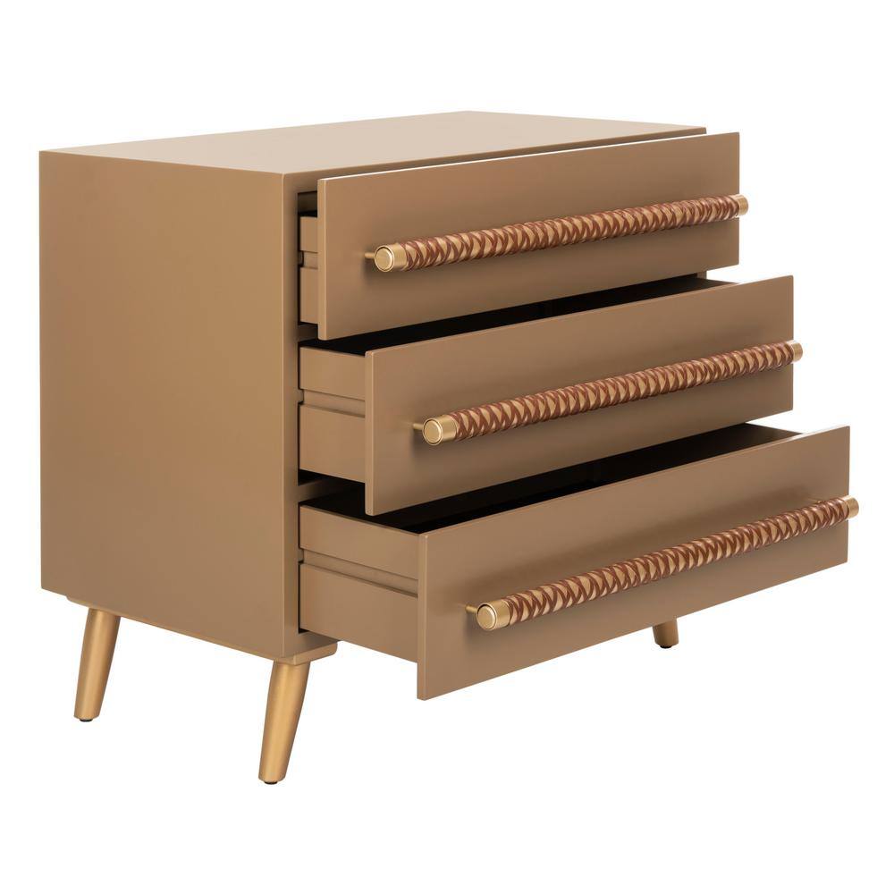 Raquel Light Brown and Gold 3-Drawer Chest