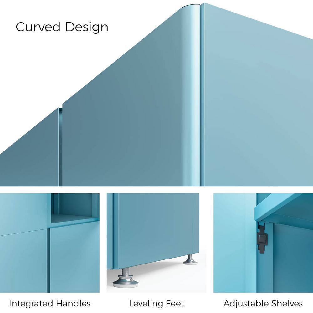 Modern Blue Steel Freestanding Storage Cabinet with Adjustable Shelves