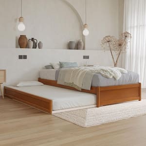 Barcelona Light Toffee Natural Bronze Solid Wood Frame Twin XL Panel Platform Bed with Twin XL Trundle