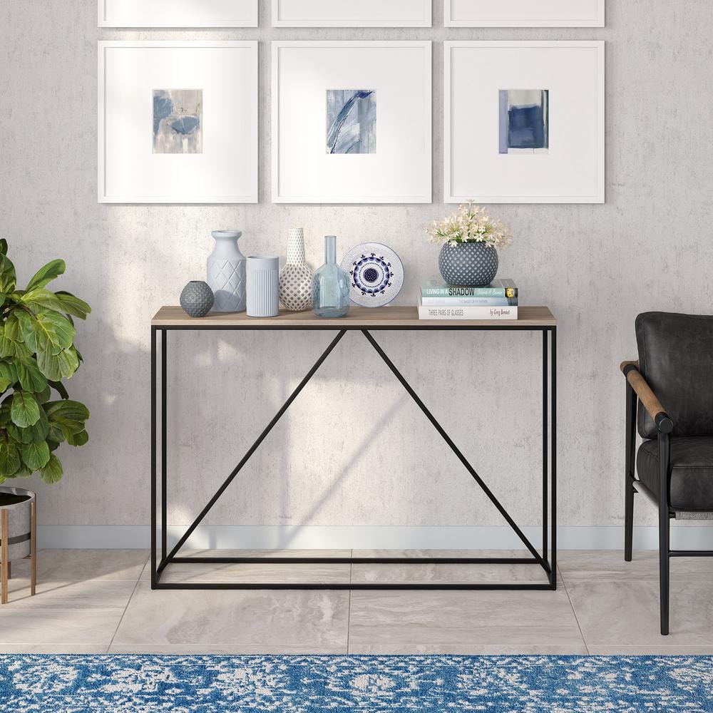 Nia 45" Blackened Bronze and Gray Oak Console Table
