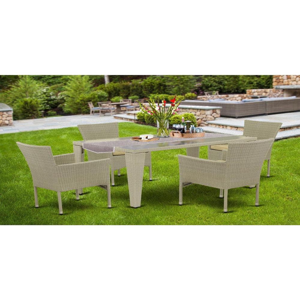 5-Piece Natural Oak Finish Solid Wood Top Dining table with 4 Chairs with Lattice Back