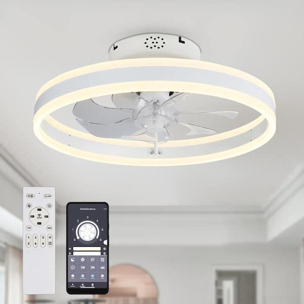 Oaks Aura 20 in. Integrated LED Indoor White Low Profile Ceiling Fan with Lights, Flush Mount Smart App Remote Control Ceiling Fan