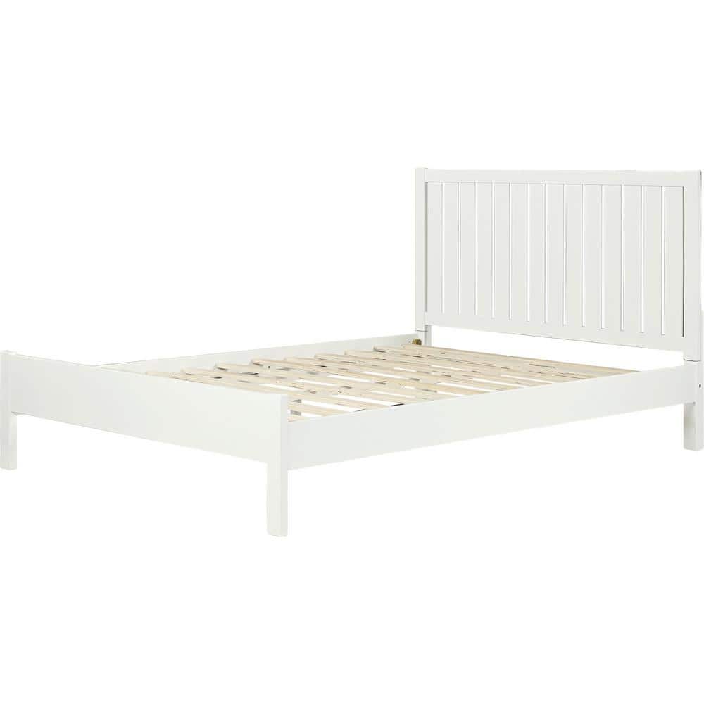 White King Pine Wood Platform Bed with Slatted Headboard