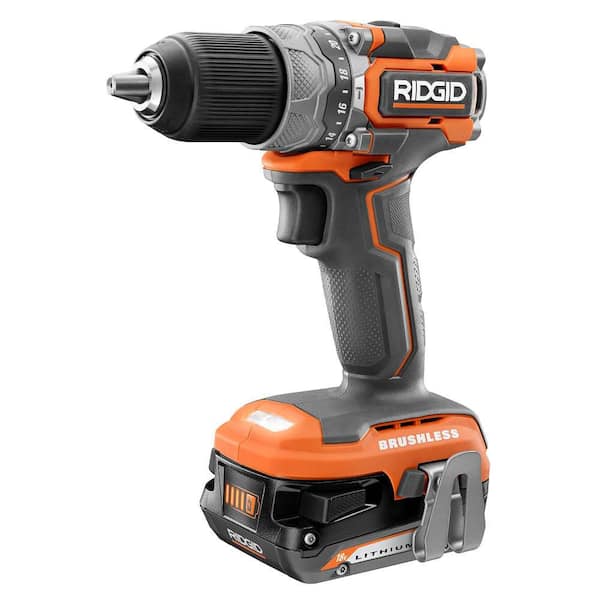 RIDGID 18V SubCompact Brushless 1 2 in. Hammer Drill Kit with 2 2.0 Ah Batteries Charger and Bag R8711K The Home Depot