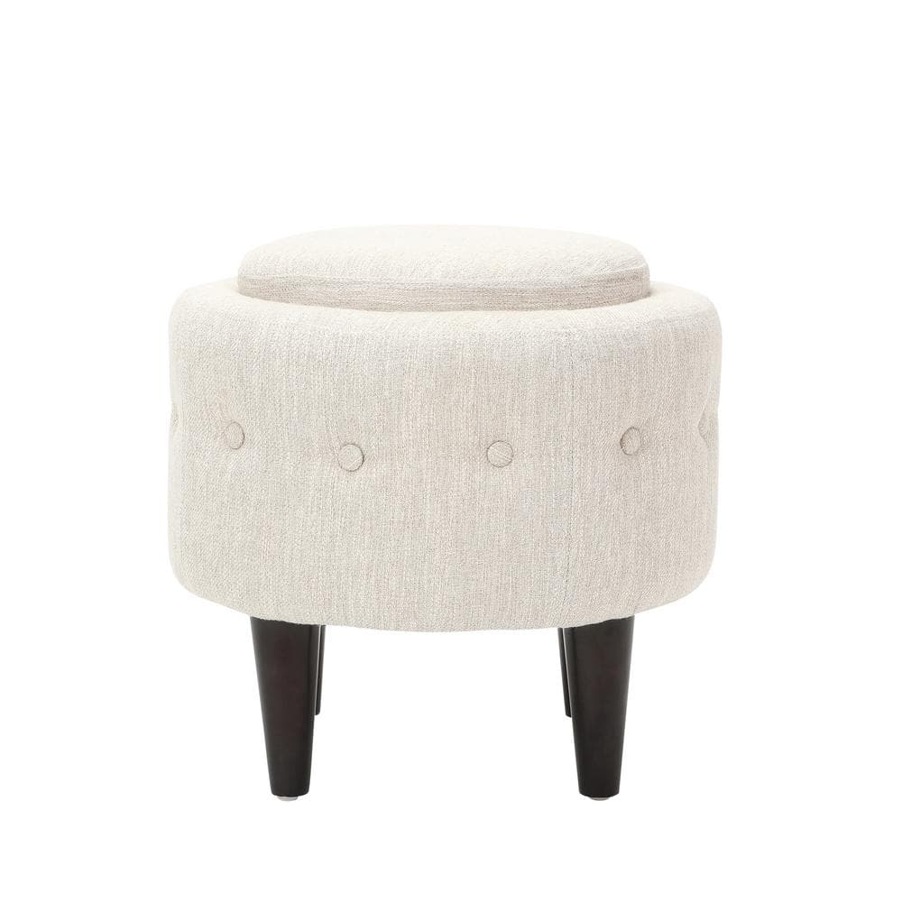 Beige Tufted Fabric Club Chair with Ottoman