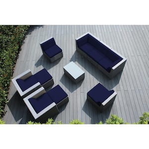 Gray 10-Piece Wicker Patio Seating Set with Sunbrella Navy Cushions