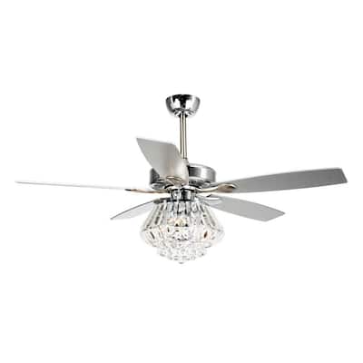 Zuniga 52 in. Indoor Chrome Downrod Mount Crystal Chandelier Ceiling Fan With Light and Remote Control