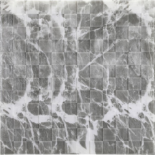 Dundee Deco Falkirk Jura II 1/3 in. 28 in. x 28 in. Peel and Stick Grey Off White Faux Cubes Foam Decorative Wall Paneling (5-Pack)