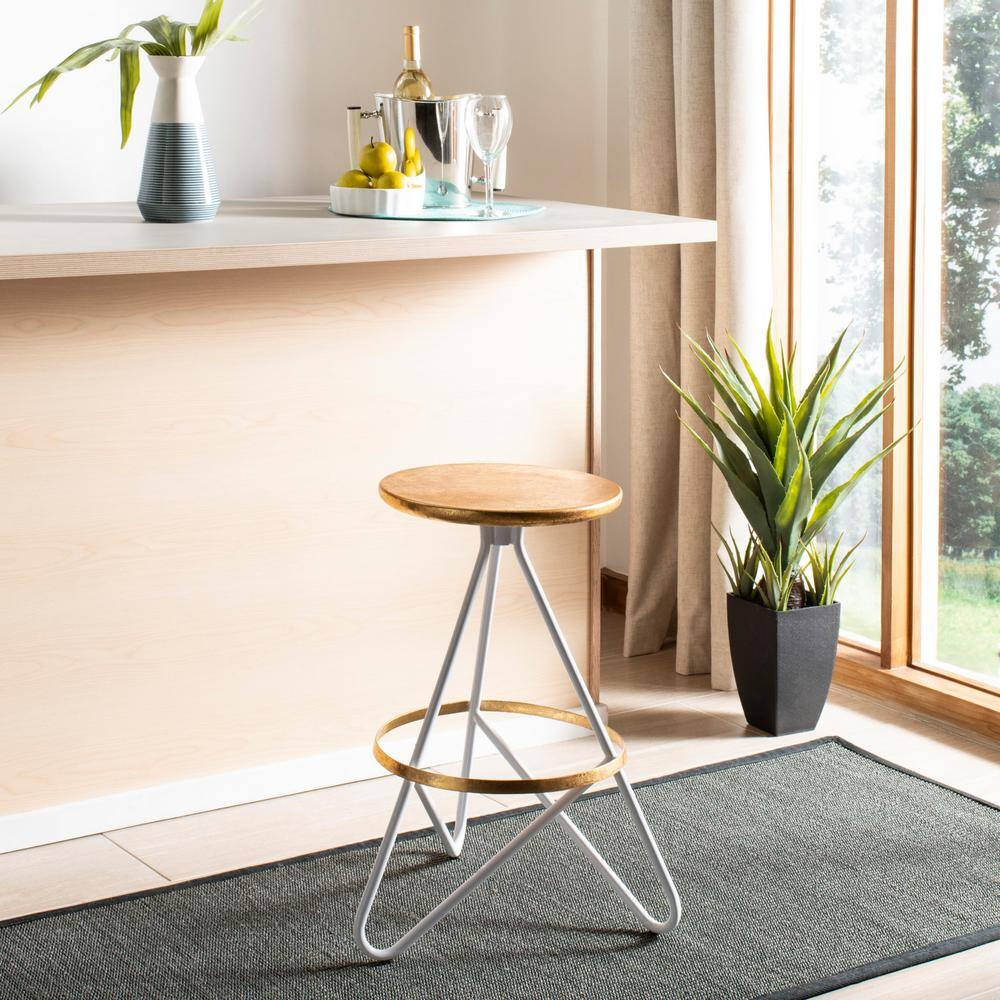 White and Gold Iron Backless Counter Stool with Hairpin Legs