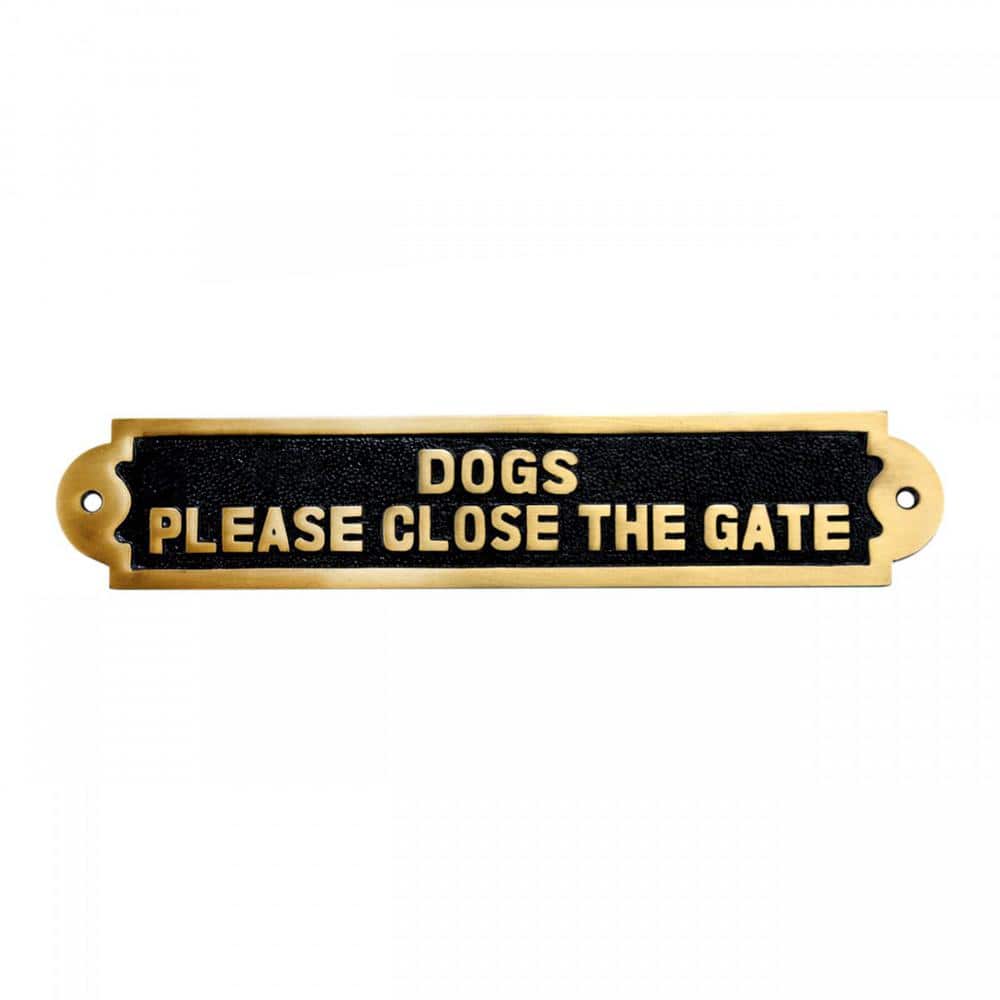 Hand Casted Dog Sign PLEASE SHUT THE GATE Door Wall Garden Brass Plaque 