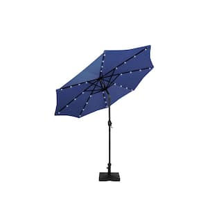 Marina 9 ft. Market Patio Solar LED Umbrella in Navy Blue with 50 lbs. Concrete Base