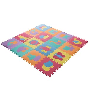 Multi-Colored 12.5 in. x 12.5 in. x 0.25 in. Interlocking EVA Foam Animal Puzzle Floor Tile (16-Pack)