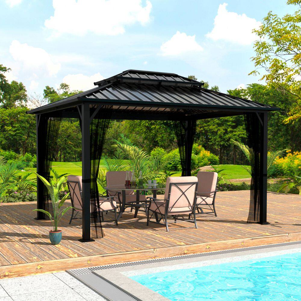 VEIKOUS 10 x 12 ft. Metal Hardtop Gazebo with Double Galvanized Roof ...
