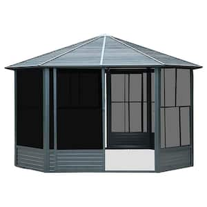 13 ft. x 13 ft. Octagonal Outdoor Screen House w/Lockable Sliding Door, Moveable PC Screen, Galvanized Steel Roof, Gray